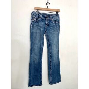 Miss Me Womens Double Button BootCut Contrast Stitch Dark Wash Jeans